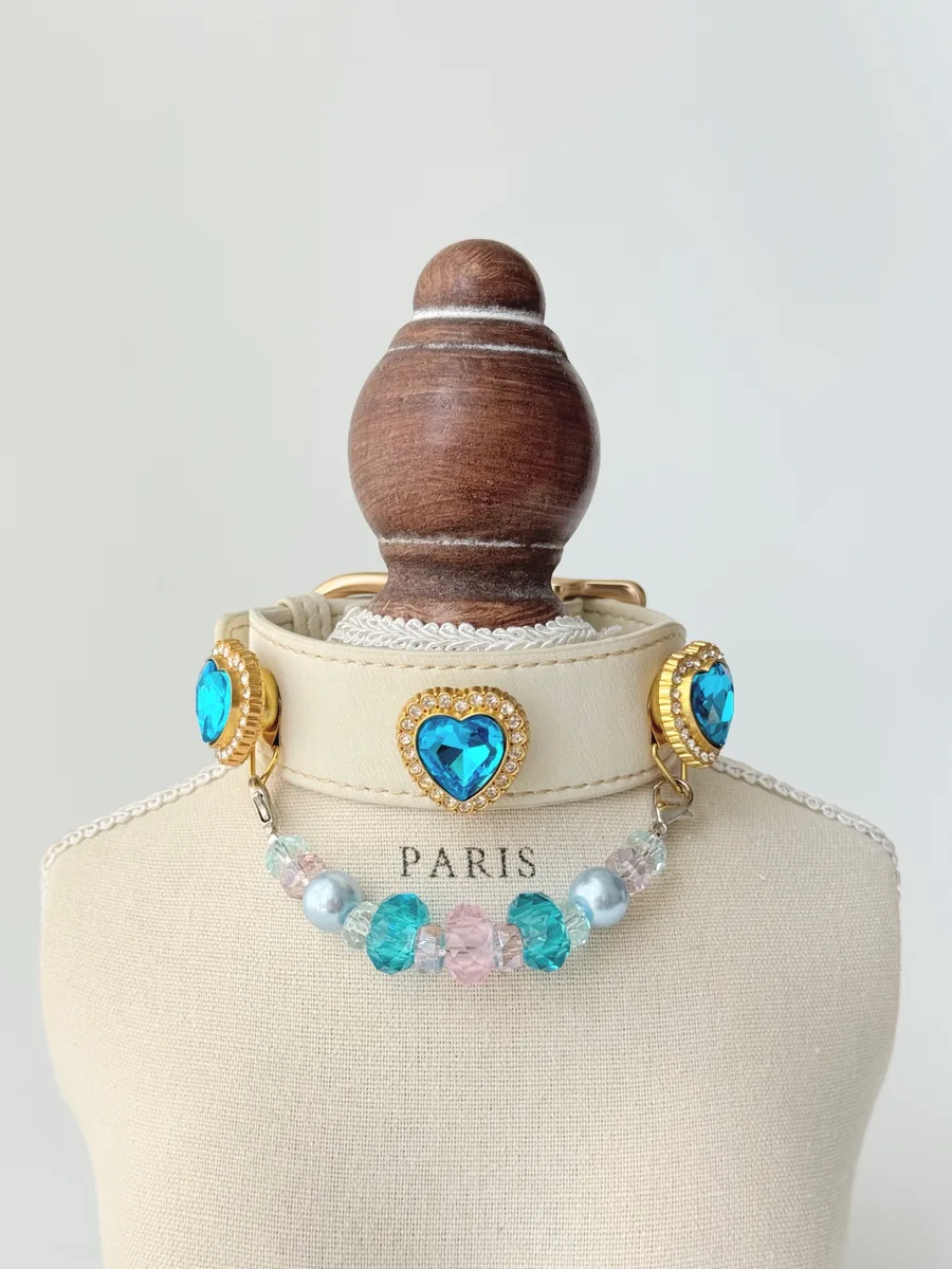 Daydream Sky — light blue handmade collar for small dogs and puppies